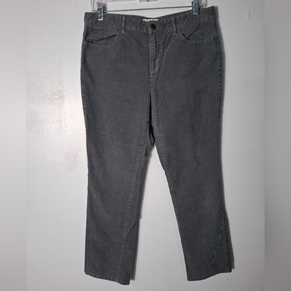 Talbots Heritage Corduroy Pants Womens 12 Gray Cotton Stretch Straight Leg